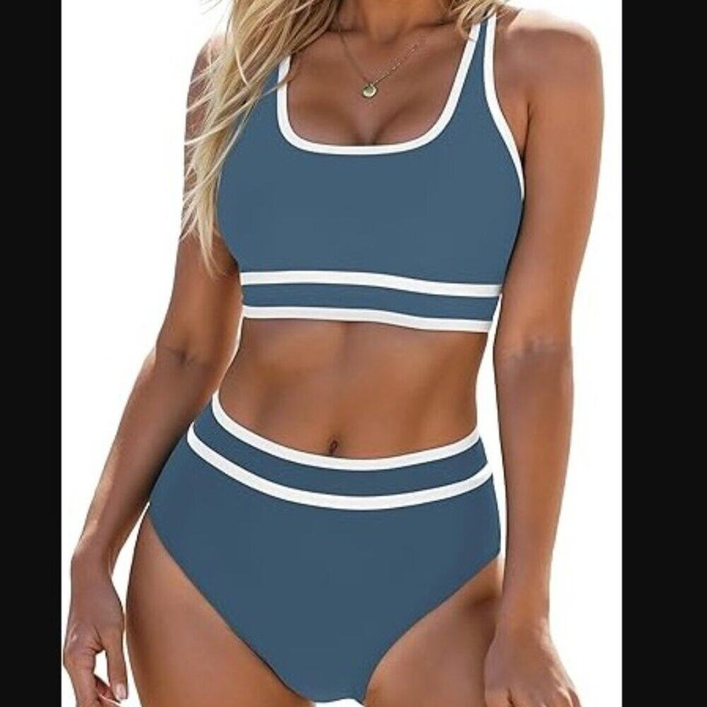 Blooming Jelly Brand NWT ROYAL Blue & White Size Medium Sporty 2 Piece Swimsuit